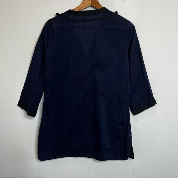 J Crew Factory Womens Size Small Blue Black Pom Pom Tunic Swim Coverup Coastal - Picture 2 of 12
